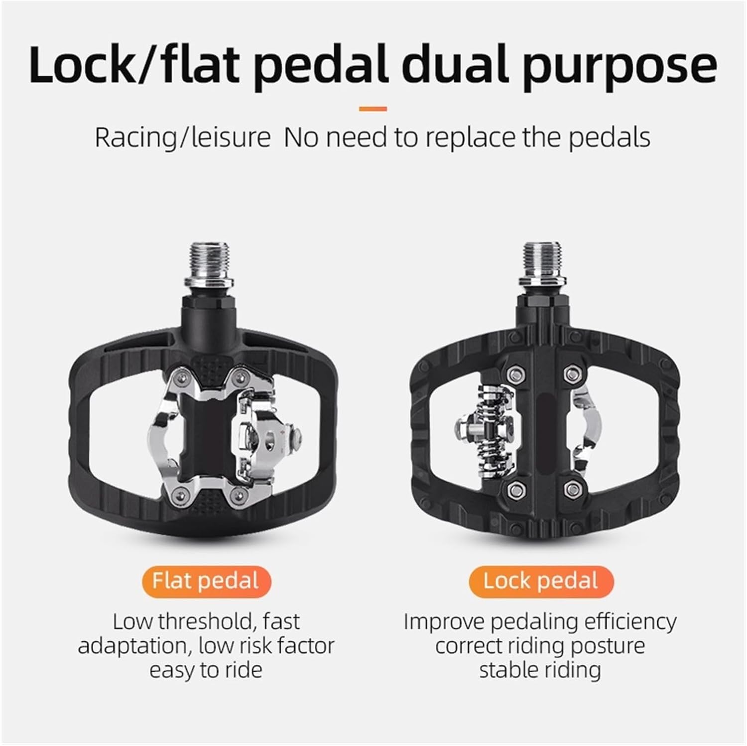 Bicycle Pedals Half Lock Flat Pedal 2-in-1 Anti-Slip Nylon Bike Dustproof Cleat Platform