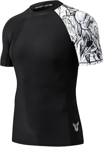HUGE SPORTS Mens Splice UV Sun Protection UPF 50+ Skins Rash Guard Short Sleeves