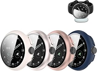 対応 Google Pixel Watch 4 41mm/45mm ケース/カバー グーグル ピクセル ウォッチ 4 カバー+強化ガラス PC素材 一体型 高透過率 擦り傷防止 全面保護 充電に影響しない (4色セットB, Pixel Watch 4 41mm)