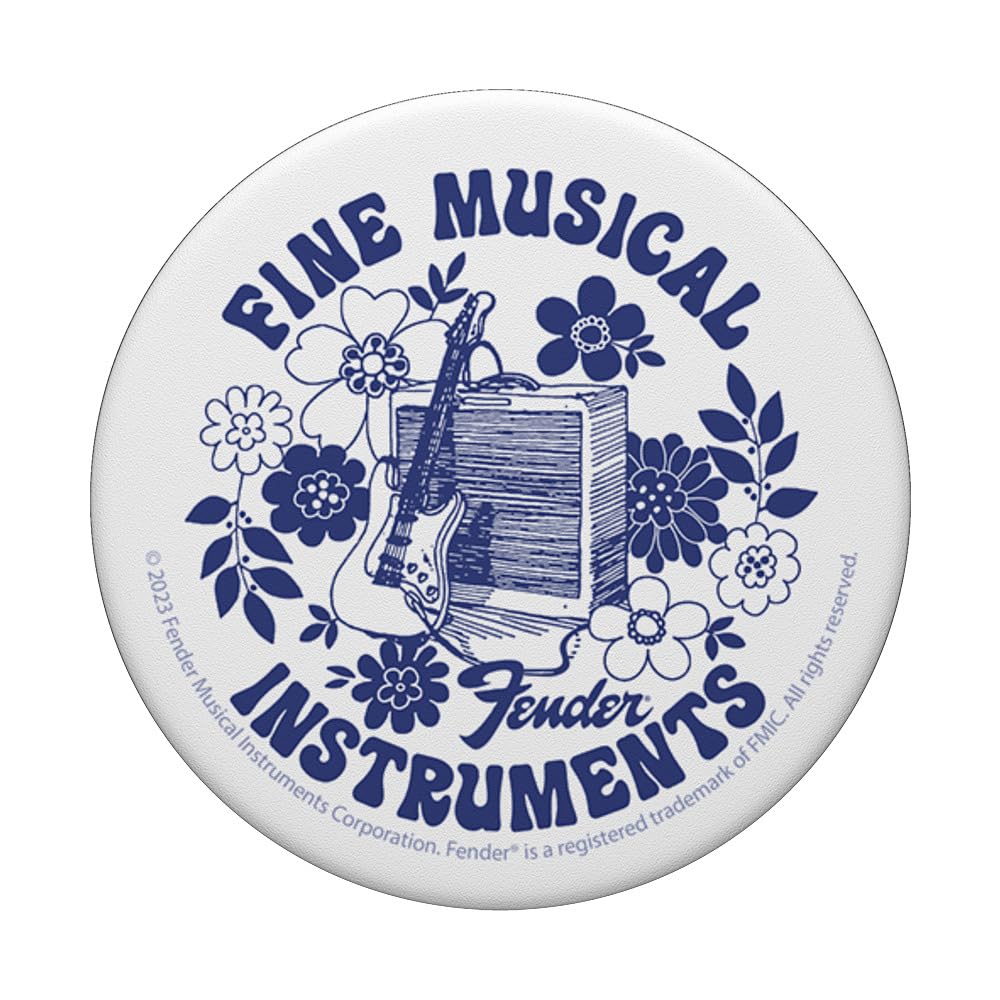 Fender Vintage Fine Musical Instruments Floral Hippy Logo PopSockets Swappable PopGrip, Black - Image 3