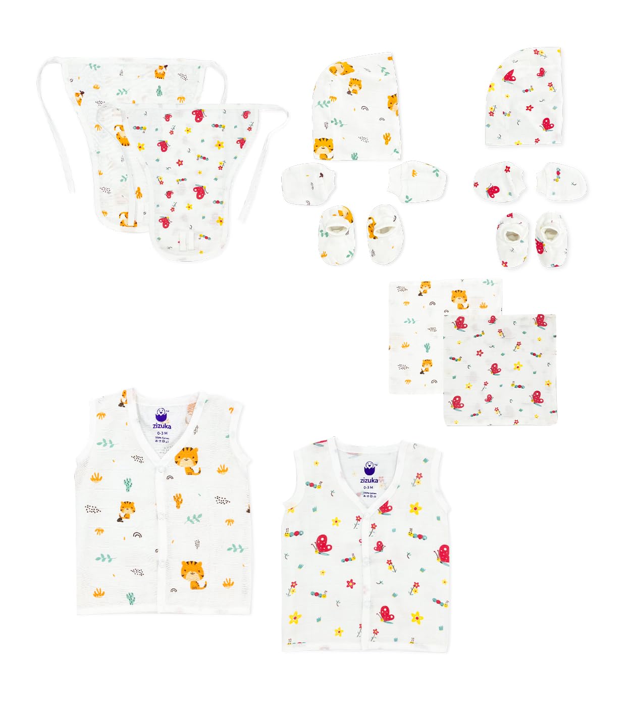 Newborn Baby 100% Cotton Muslin Clothing Set Gift Box | Baby Essentials Hospital Kit | Baby Shower Gift | 10 Pieces Combo-image-37