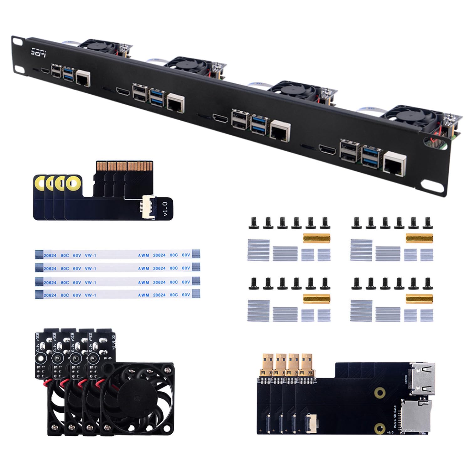 Waveshare 1U Rack Kit for Raspberry Pi 4B with 19″ Rackmount Supports up to 4 Units