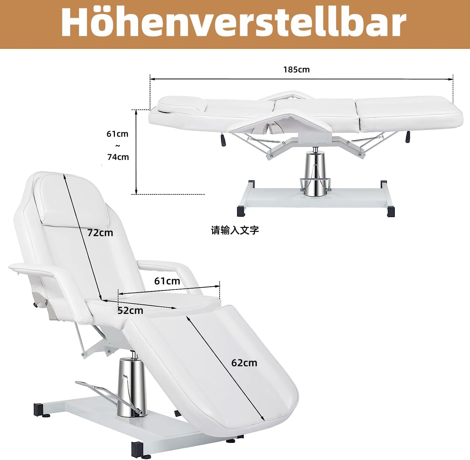 LEADZM Hydraulische Massageliege Weiß | hydraulische Höhenverstellung, ideal für Tattoo, Kosmetik und Massage