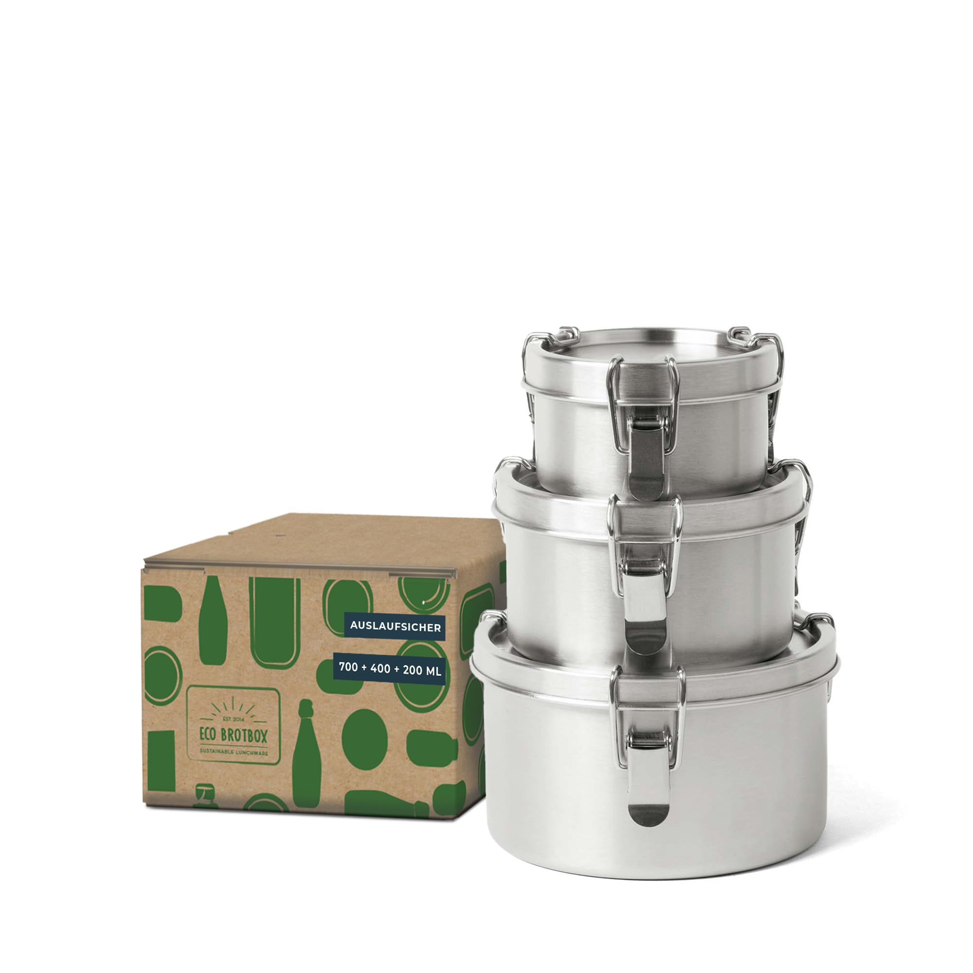 Bao Bowl- Brotdose mit Fächern 3 Lagig 200 + 400 + 700ml - Lunchbox aus Edelstahl rund - BPA-frei und auslaufsicher - spülmaschinenfeste Vesperbox
