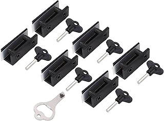 Window Locks, 4 Sets Sliding Security Window Lock with Key for Vertical Horizontal Sliding Window Doors, Aluminum Alloy Adjustable Glass Door Screw Window Stoppers for Patio Bedroom Home and Office