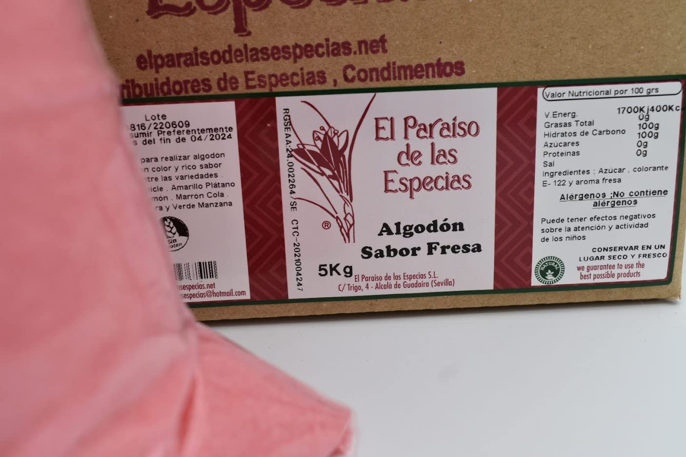 Algodón Nubes de Azúcar Fresa - frambuesa Formato Ahorro 5 Kg Azúcar con sabor y color
