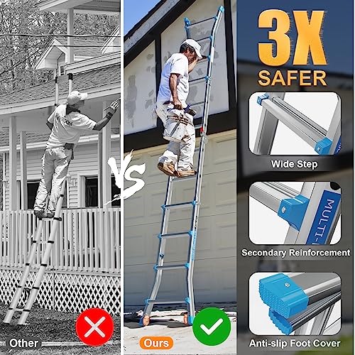 LUISLADDERS Telescoping Ladder, A Frame 5 Step Muti Position Folding Ladder Flared Leg & Wheels Design, 330 lbs Capacity 19 Ft Reach Height Extension Ladders for Household Outdoor Work