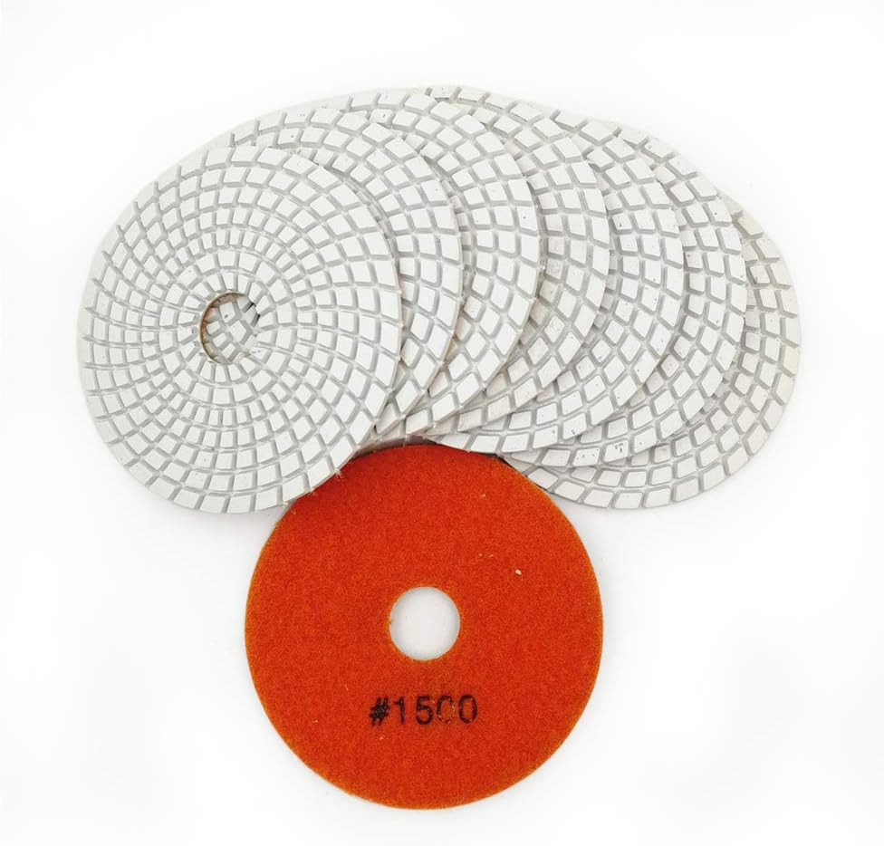SHDIATOOL 8Pcs 4 Inch Diamond Wet Polishing Pads with White Bond Grit 1500 for Marble Granite Stone