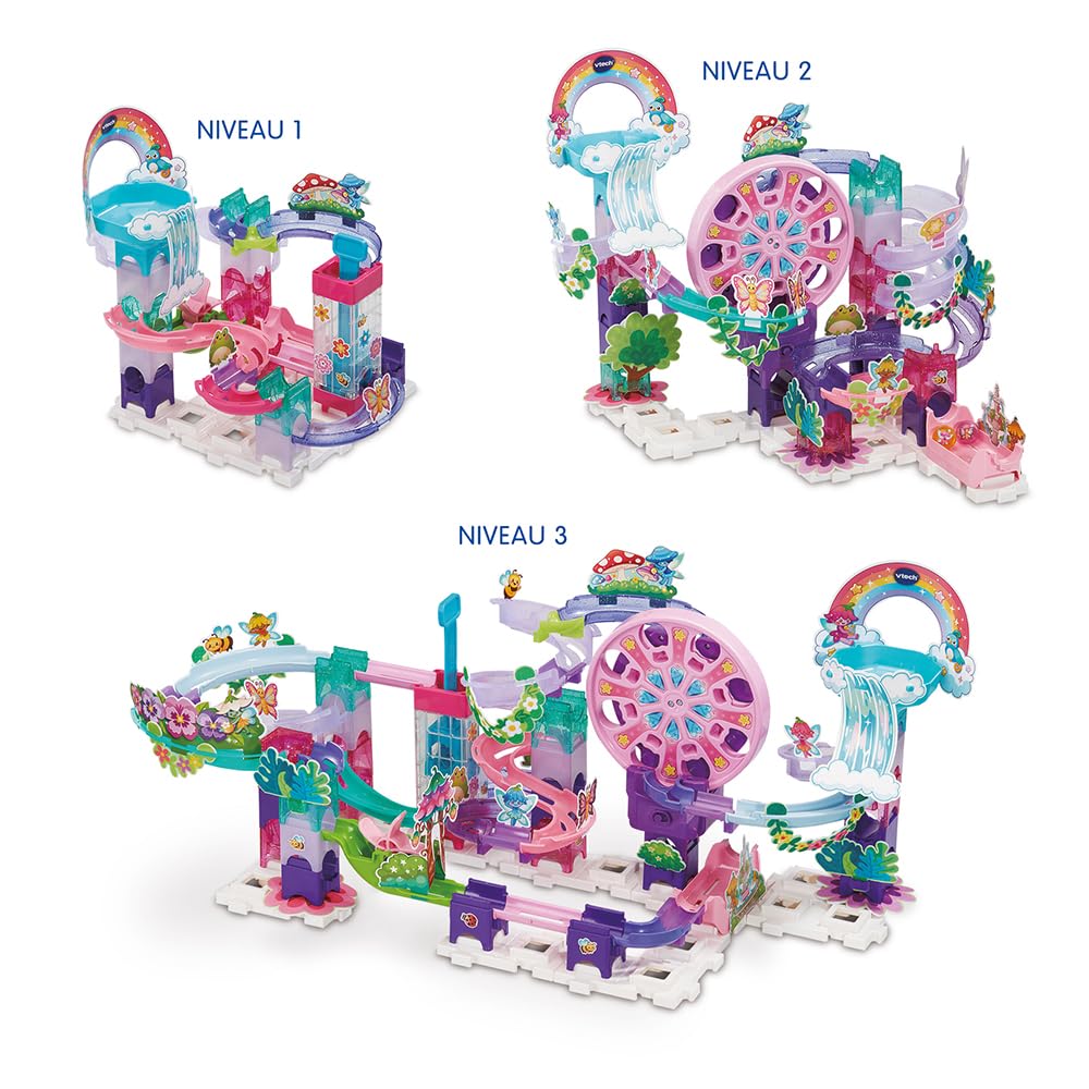 VTech M500E - Circuito electrónico para Construir, 90 Piezas y 6 Bolas con Lentejuelas, Juego de construcción Creativa, Regalo para niños a Partir de 4 años, Contenido en francés