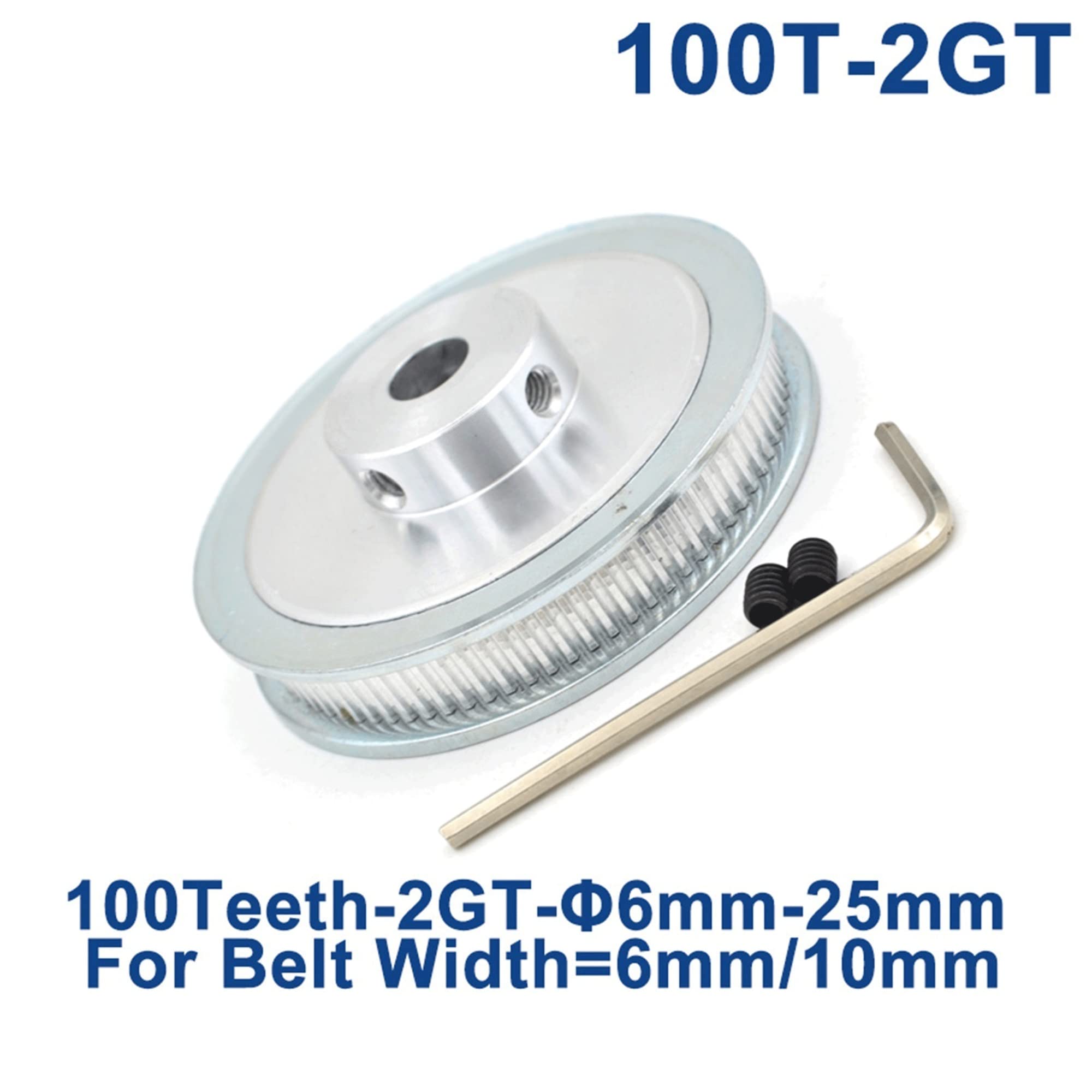 Lxuan-polea Sincronizada 100 Dientes 2GT Polea de Tiempo Bore 6/6.35/8/10/12/14/15/16/19/20/22 / 25mm for Gt2 Ancho de la Correa síncrona 6 / 10mm 100teeth 100t, Alta precisión (Size : 25mm,
