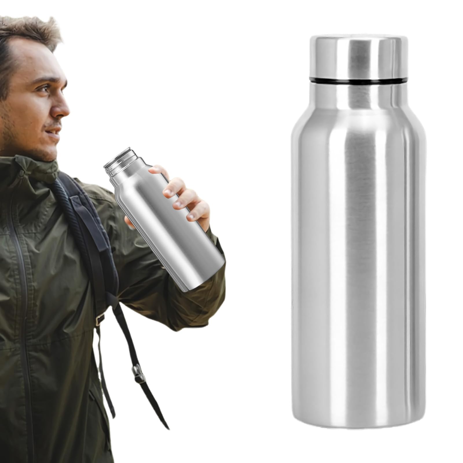 Upgrade Stainless Steel Water Bottle,Portable Single Wall Metal Water Bottles with Handle Loop,Wide Mouth, Leak Proof, BPA Free,Lightweight outdoor Sports Camping Bike Cycling Kettle Cup (D, 500ML)
