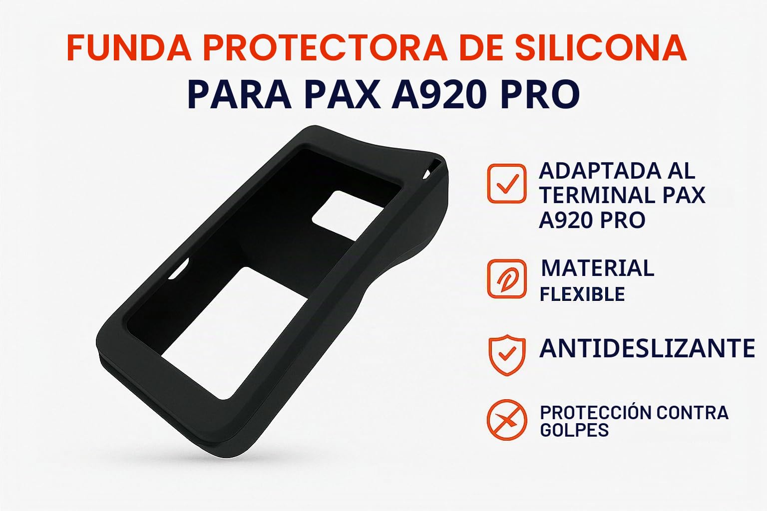 Funda silicona negra PAX A920 Pro TPV (NO compatible con A920 estándar) – Carcasa anticaídas antideslizante para datáfono – Protector terminal de pago