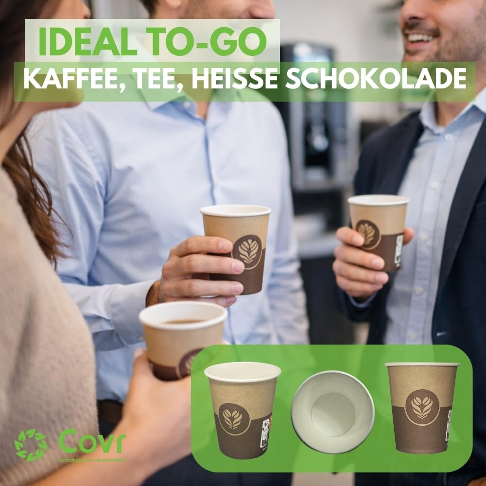 COVR Pappbecher mit Kaffeemotiv, 15 cl, 3000 Stück, recycelbar, heißes Getränk und kaltes Getränk, robust und griffig, robust