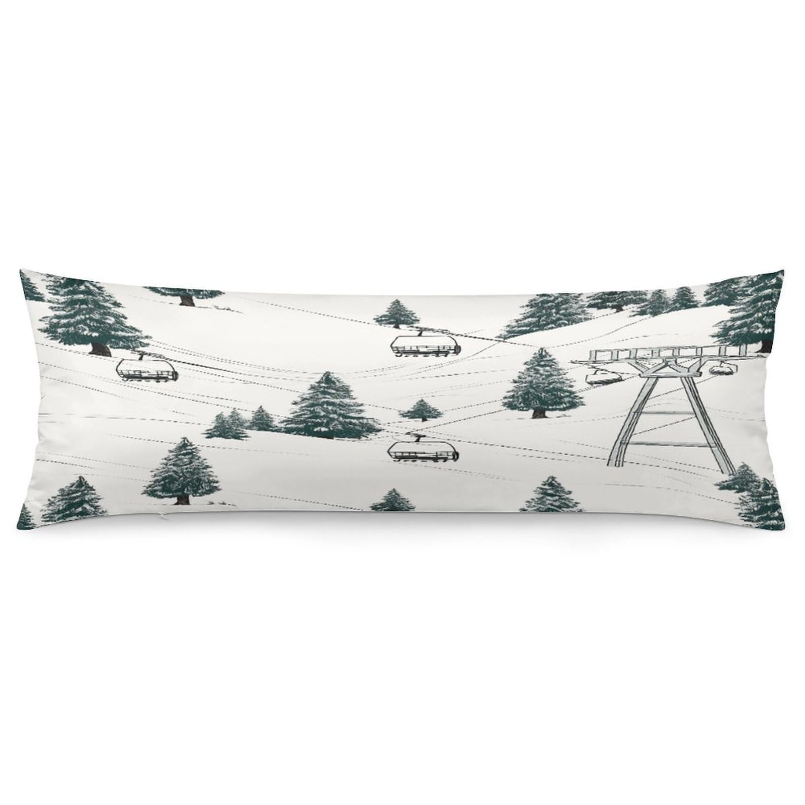 Ski Lift with Fir Tree Throw Pillow Covers with Silent Zipper Polyester Pillow Protectors Removable Pillow Cases Soft Pillowcase Cozy Pillow Sham Cushion Cover for Sofa Car Bed 20"x54"