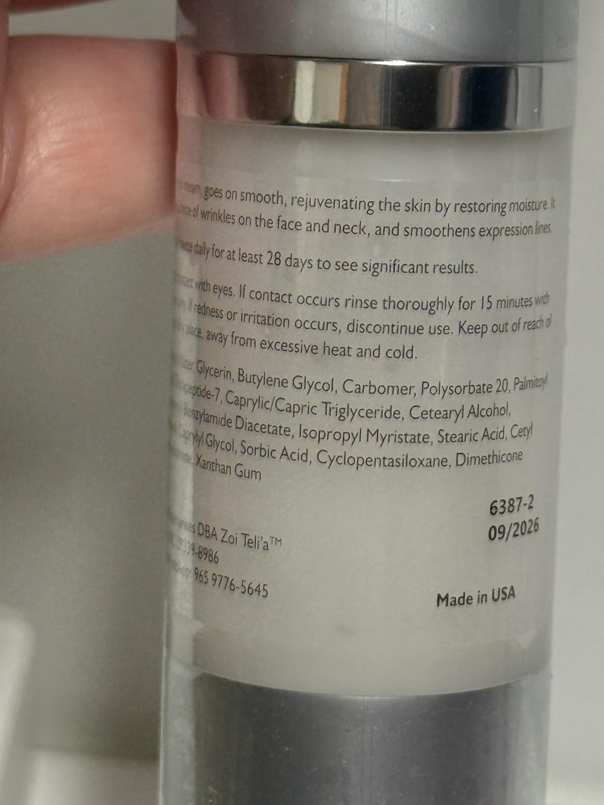 Zoi Teli'a Zoi Teli’a Deep Wrinkle Cream for Face & Neck with Peptides, Glycerine, Butylene, Glycol & Moisturizers for Soft, Hydrated & Smooth Radiant Skin for Daily Care - 3.21 ounces - 30 ml