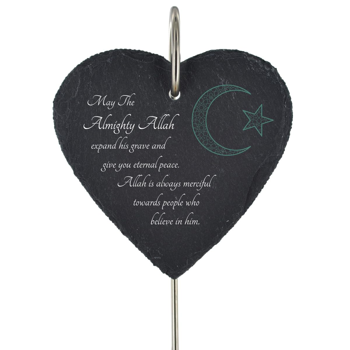 Global Designs Slate With Protective Coating & Uv Print Islamic Muslim Grave Stick Marker Plaque Ornament Memorial Slate Heart Allah Sentimental Tribute Graveside Decor 25X11cm