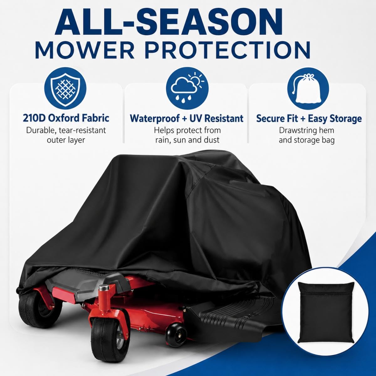 Funda Protectora Cortacésped para Wright WZ48FX801E WZ52FX801E | Funda para Tractor Cortacsped Cubierta del Tractor de Jardín Cubierta Impermeable Cortacésped Resistente Polvo Nieve Lona