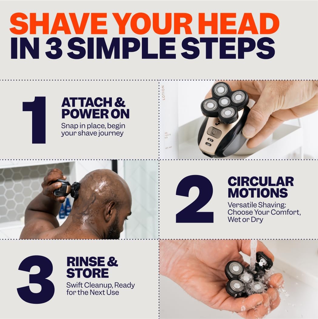 Freebird Electric Head & Body Hair Shaver - Mens Cordless Waterproof Razor with Rotary Blades (FlexSeries, Shaver Kit + One Blade Refill)