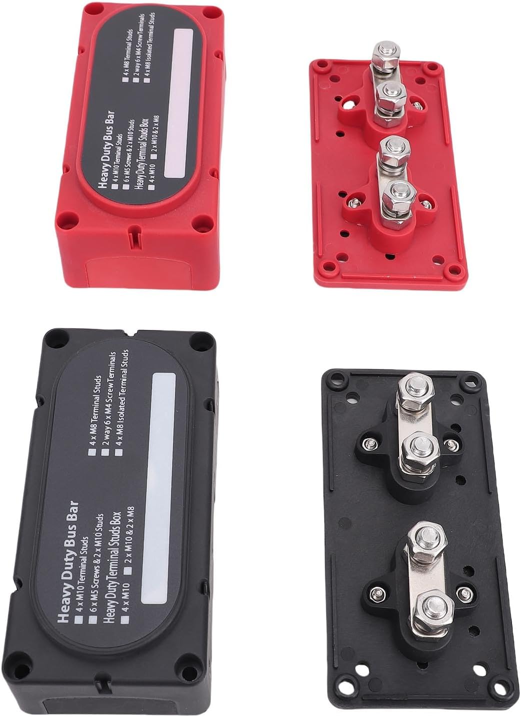 4 Positions Power Distribution Block with M10 Studs, Pure Copper Bus Bar, 300A High Current, PC Flame Retardant Base - Durable Conductive Design, Easy Installation for Car RV Boa