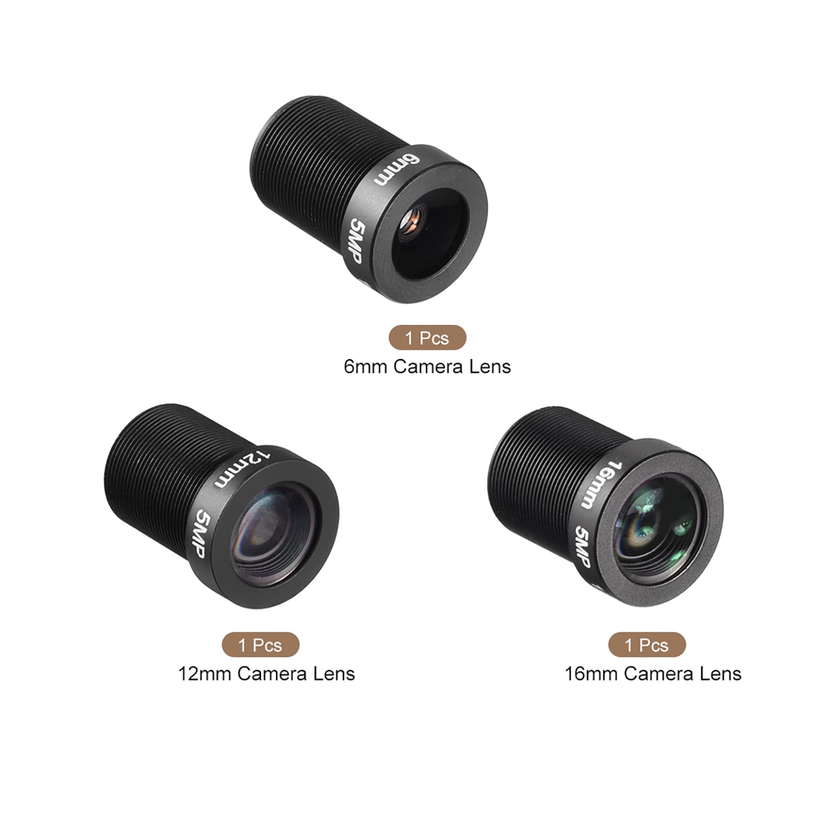 QUARKZMAN CCTV Obiettivo 6mm/12mm/16mm 5MP F2.0 FPV Grandangolo Angolo per CCD Fotocamera, 3pz