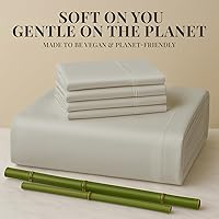 Vista 5 de Sacred Thread Juego de sábanas de 6 piezas de rayón derivado de bambú, juego de ropa de cama y fundas de almohada con bolsillos profundos, ropa