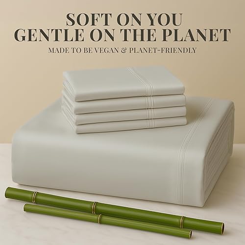 Miniatura 5 de Sacred Thread Juego de sábanas de bambú de 4 piezas, juego de ropa de cama y funda de almohada con bolsillos profundos, ropa de cama de hotel suave