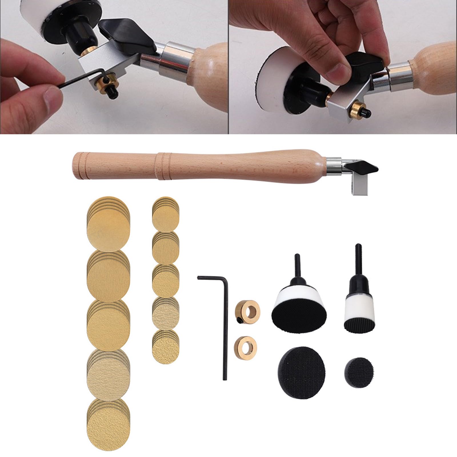 Kits de lijado de cuencos, bloque de lijado, herramientas de torno de madera con discos de lijado de gancho, placas de respaldo de 2.5 cm, almohadilla de interfaz de espuma