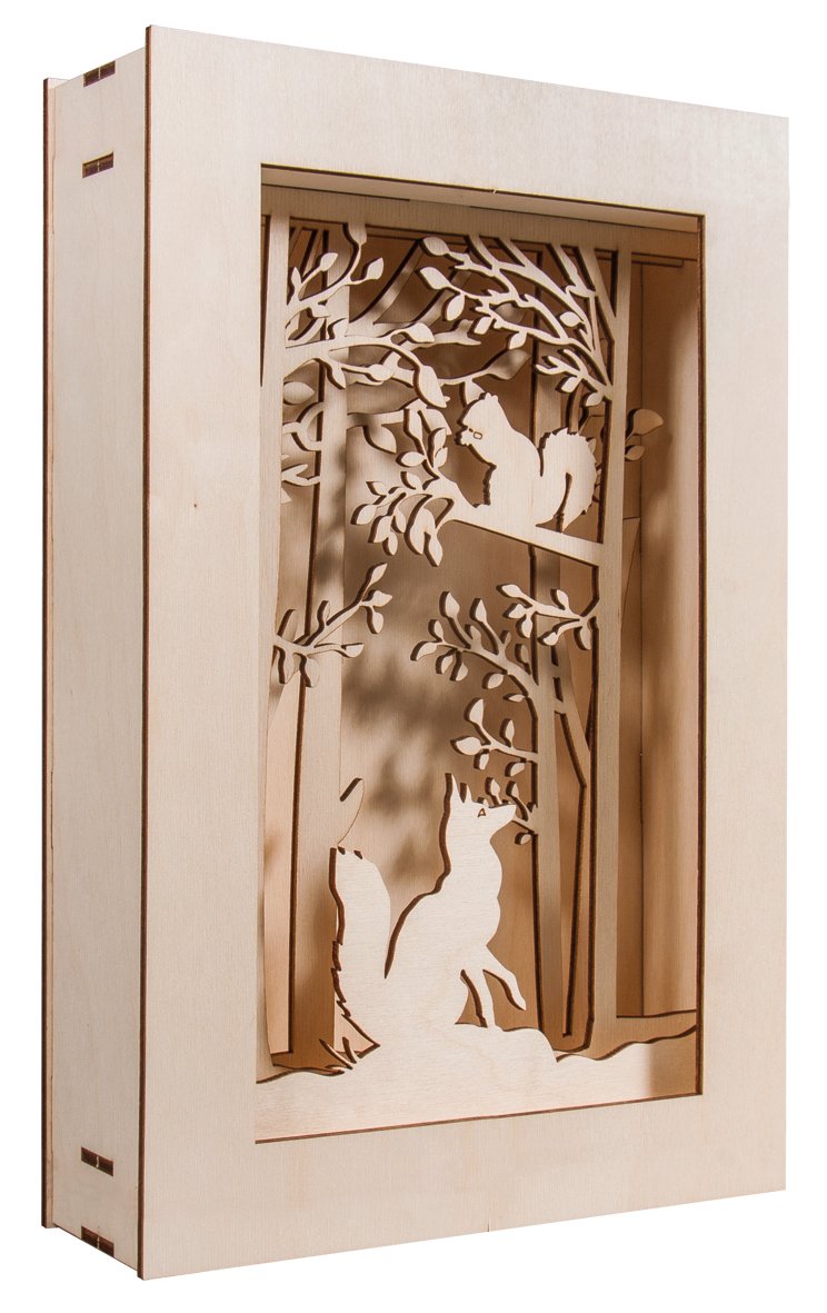 Rayher Shadow Box Building Kit with 3D Forest Scenery, DIY Wood Craft Set, 15 slot-together Pieces, 20x30x6.6cm