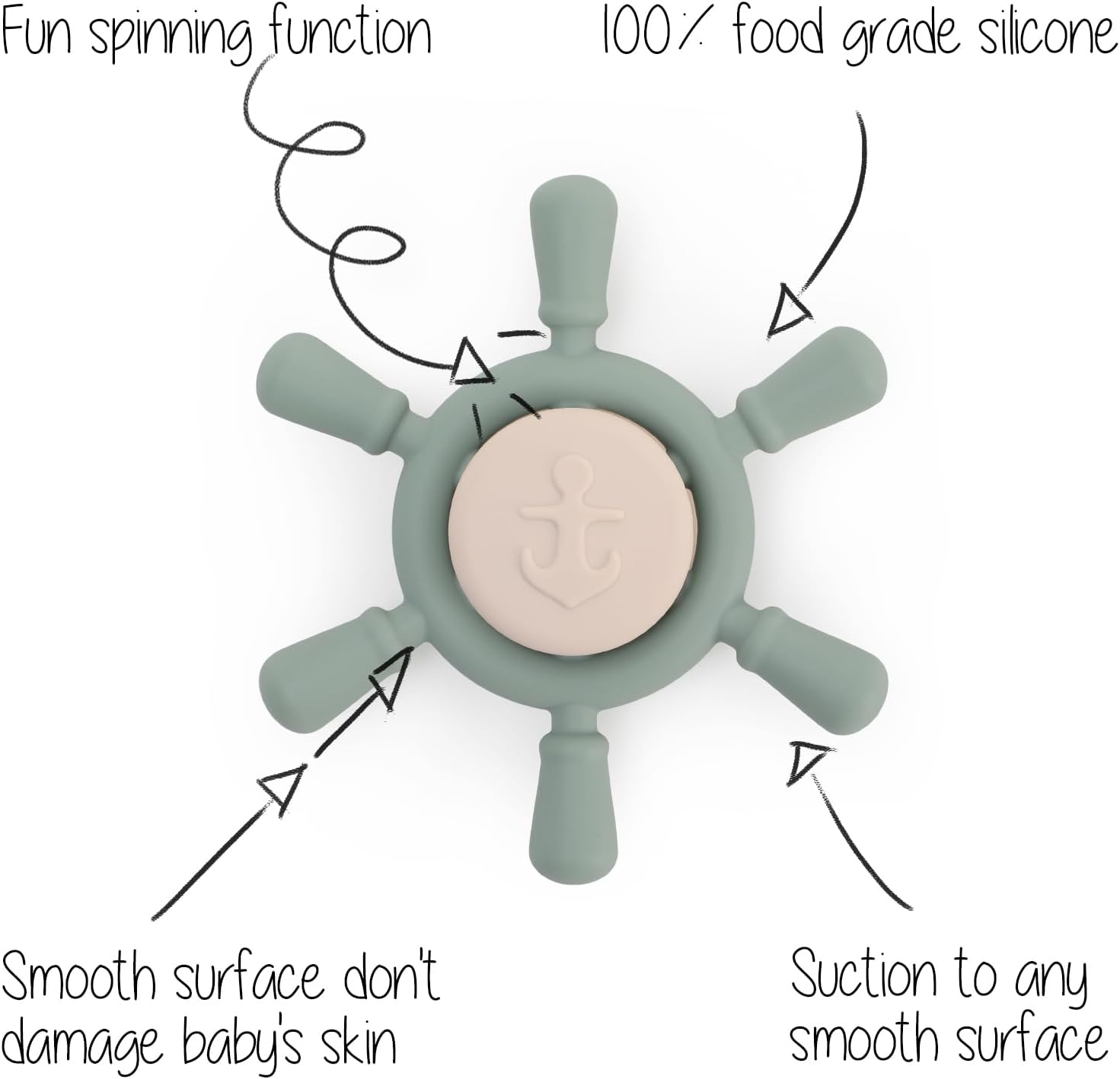 Suction Spinning Toy, Silicone Toddler Sensory Toys for Bath Toys Birthday Gift (Shifting Sand&Sage)