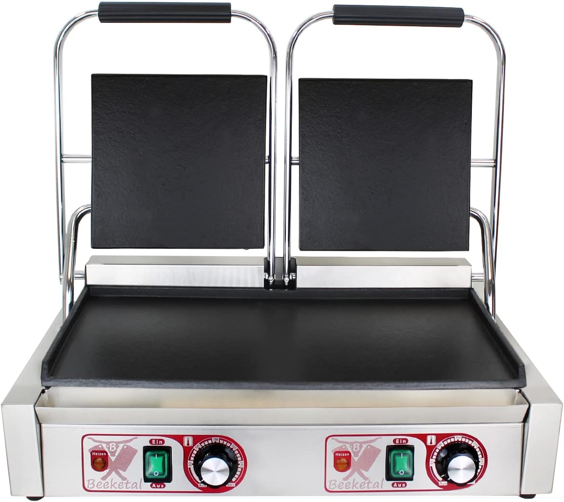 Gastro Kontaktgrill 1800W Edelstahl - Doppelseitiger Elektrogrill Mit Gusseisenplatten 50-300°C