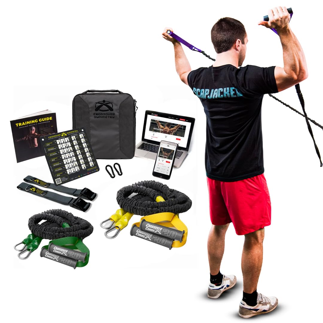 Crossover Symmetry Shoulder System Includes Two Sets of Resistance Bands Attachments Training Guide Exercise Chart Online Workouts for Home Fitness