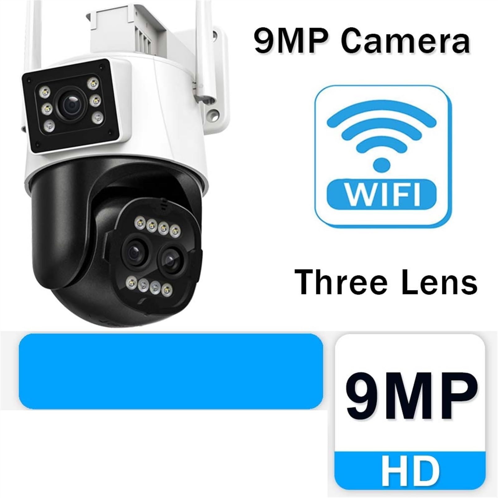 Kamera bezpieczeństwa zewnętrzna, Kamera bezpieczeństwa 9MP 4K na zewnątrz 8X Zoom trzyobiektywowa kamera PTZ IP AI śledzące Wi-Fi kamery monitorujące 4MP bezprzewodowa kamera CCTV Kamera bezpieczeńst