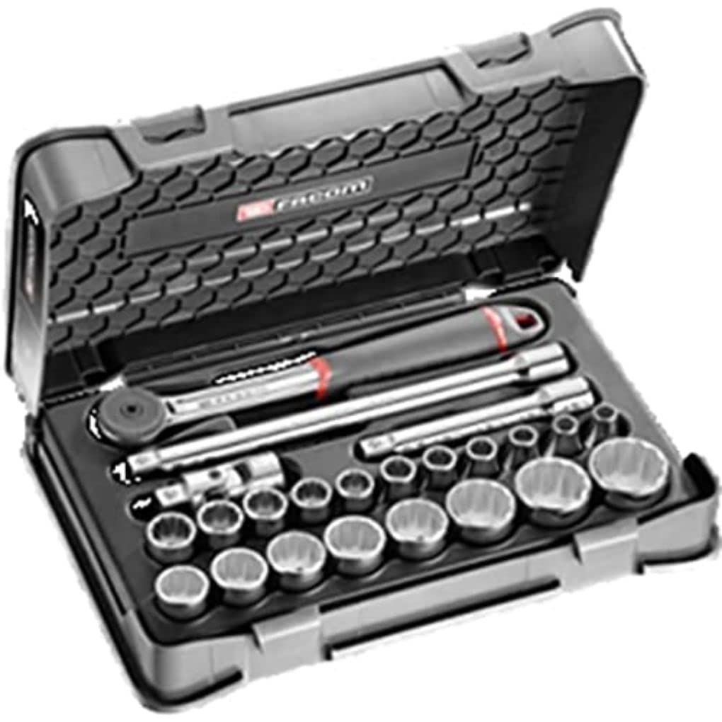 Facom Silver S.161-3P12 1/2" Metric 12-Point Socket Set, 23 Pieces