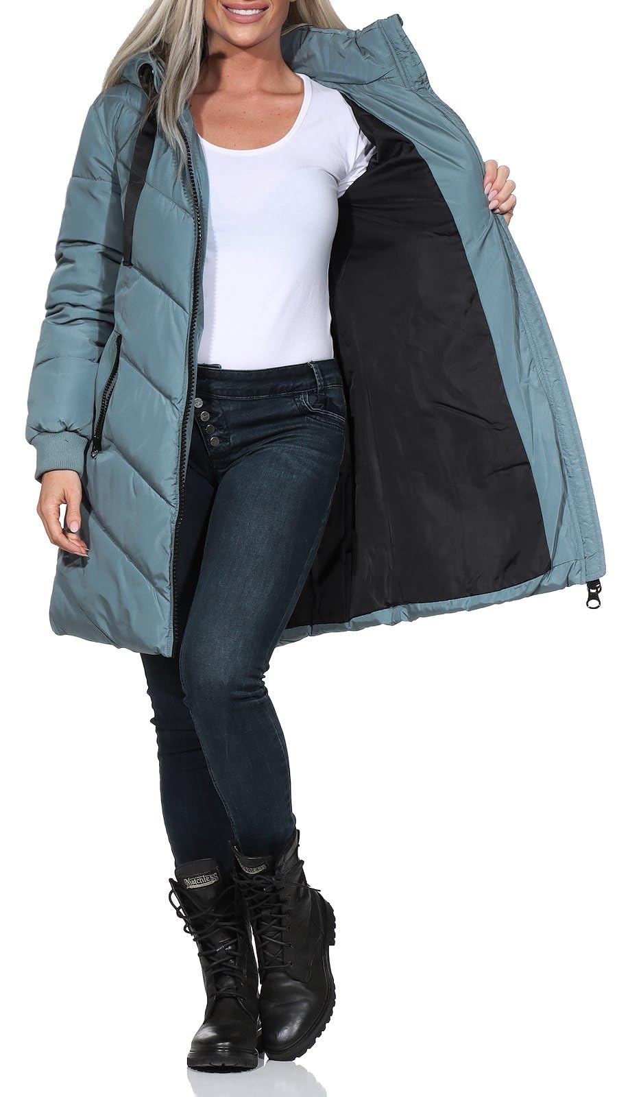JACQUELINE de YONG JDY Damen Steppjacke JDYSkylar Padded gesteppter Parka mit Kapuze 15207784 Stormy Weather/Black L