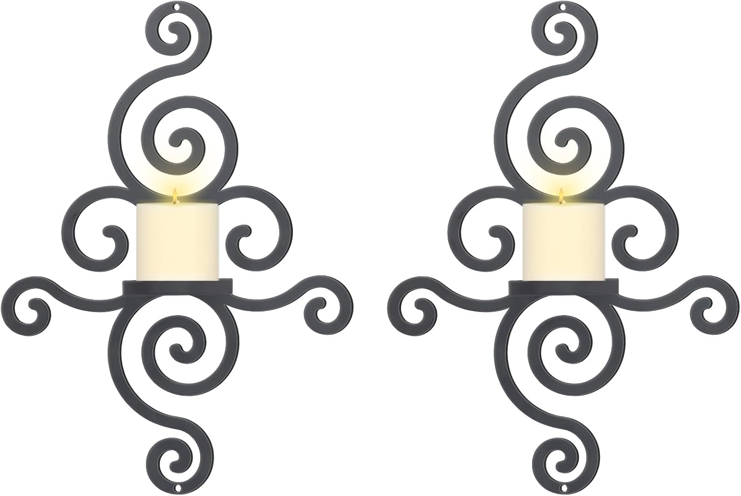 OYEFLY 2-Pack Black Metal Wall Candle Sconces - Elegant Swirling Decor for Living Room, Bedroom, Garden