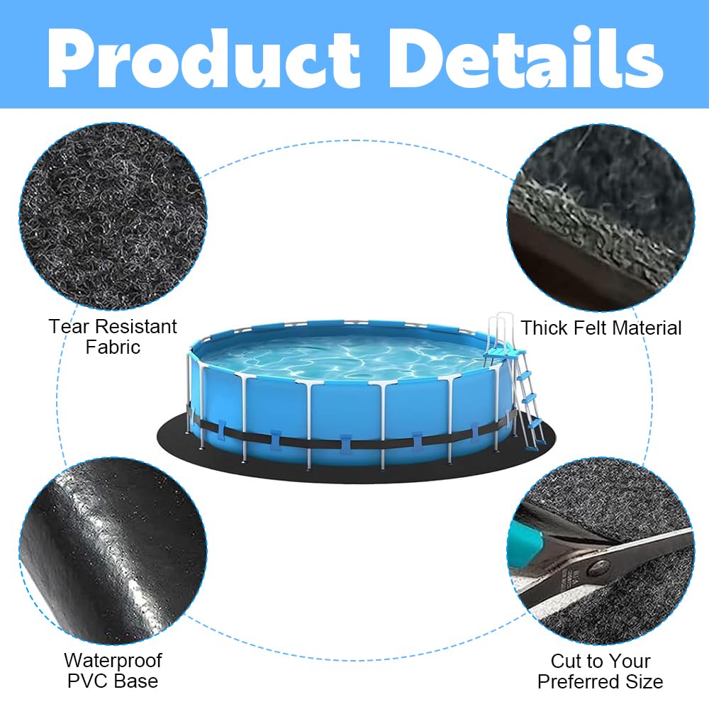 Pool Unterlage Outdoor, 305 cm Pool Unterlegmatte, Pool Bodenplane Runden, Faltbarer Bodenschutzmatte Pool, Wasserabsorbierende Filzmatte, Poolmatten Schutzboden für Easy Set & Frame Pools