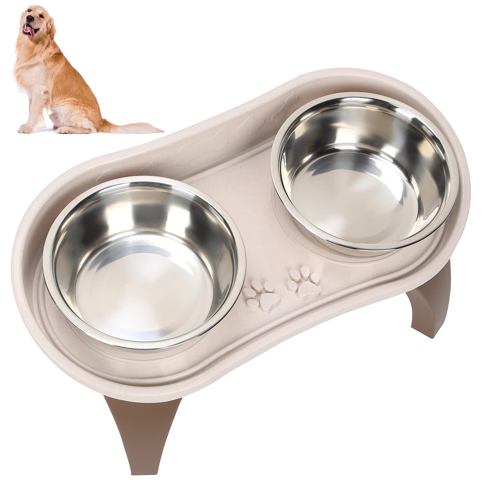 Set di ciotole per cani con design antiscivolo, doppia ciotola in acciaio inox per cani e gatti di grandi dimensioni, ideale per interni ed esterni, altezza 19 cm
