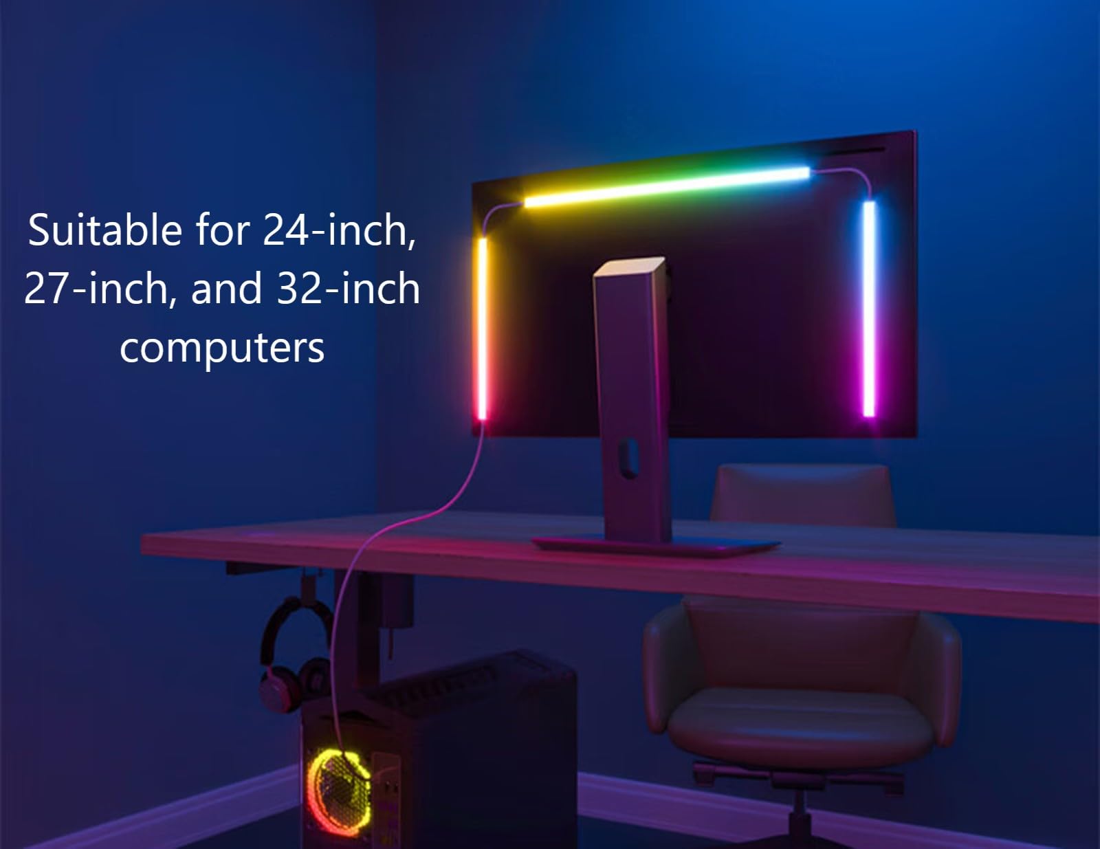 Retroiluminación LED para monitor, luz de escritorio RGB para PC, barra de luz de computadora detrás del monitor, LED para juegos de escritorio, puerto USB, tira de luces LED que se