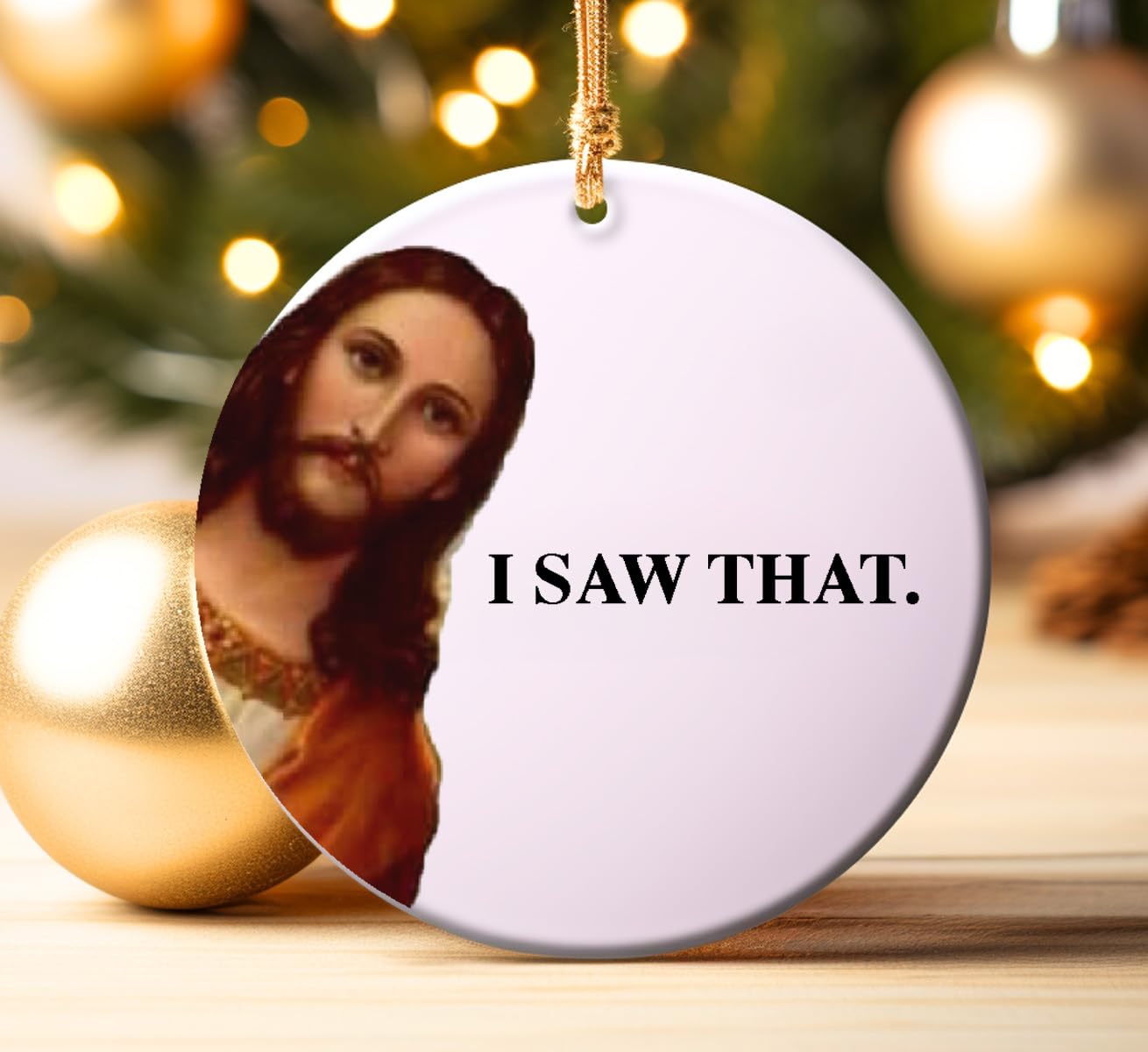 Jesus Christ "I saw that" Christmas bauble, funny Christmas bauble, Jesus Christmas bauble, I saw that gif, funny Jesus gift, Jesus bauble (Gift Box)