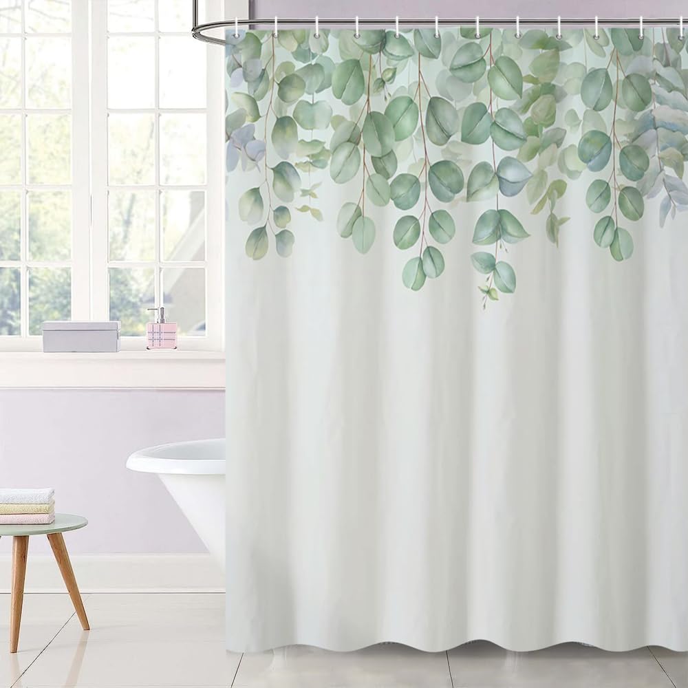 Uiiooazy Cortina de Ducha de Hoja Eucalipto, Cortinas de Ducha Verde Oro Abstracto Planta Cortinas de Baño Antimoho Impermeable Lavable Tejido de Poliéster Cortina Ducha con Ganchos 90x180cm — view 125