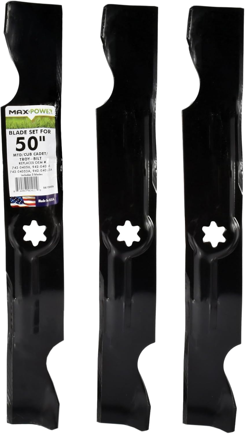 MaxPower 561545B 3-Blade Set for Many 50 in. Cut MTD, Cub Cadet, Troy-Bilt Mowers, Replaces OEM #'s 742-04056, 942-04056, 742-04053, 112-0316 and Others