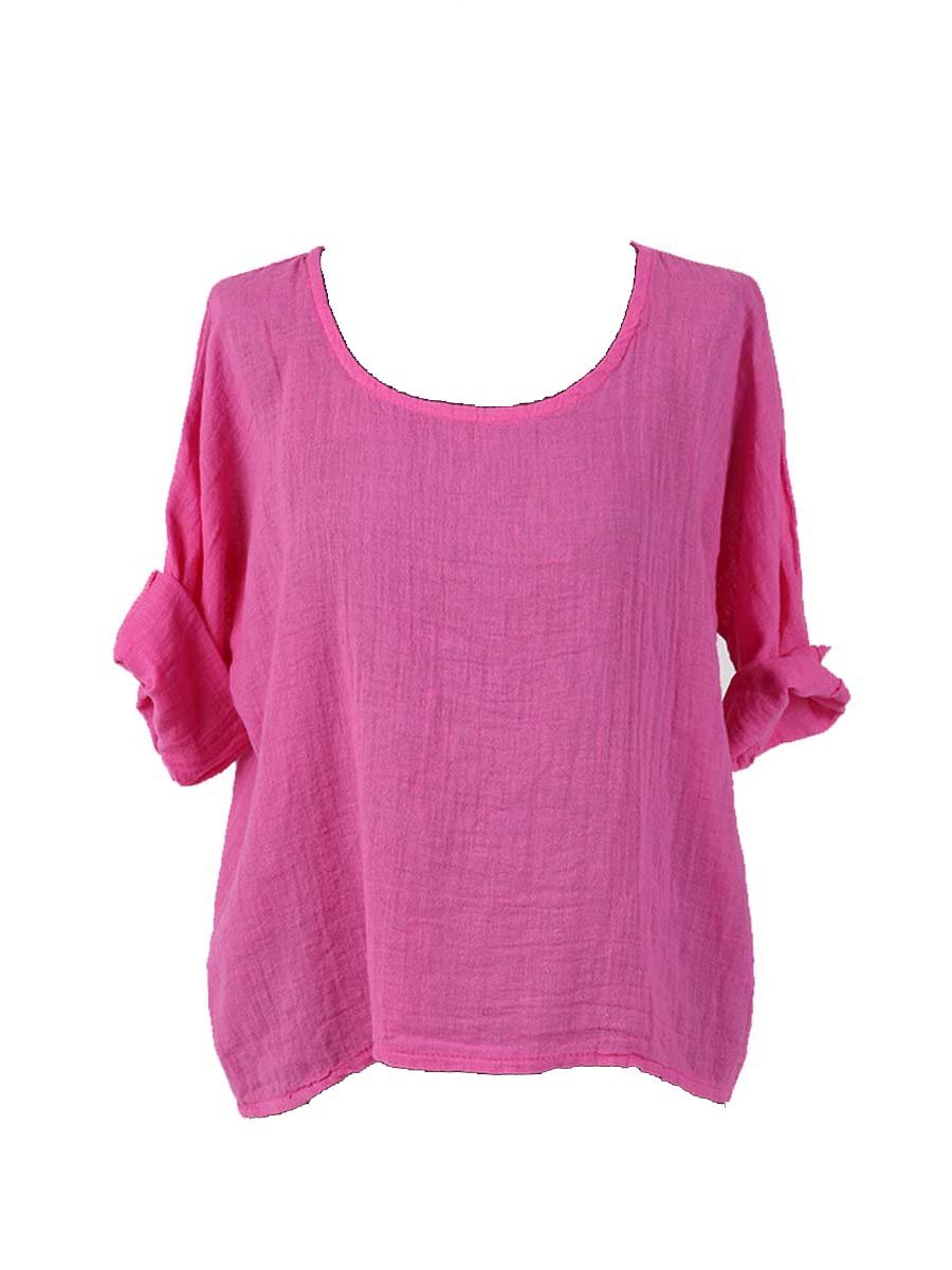 New Ladies Italian Plain Linen Crop Top Women Blouse Lagenlook Top Plus Sizes
