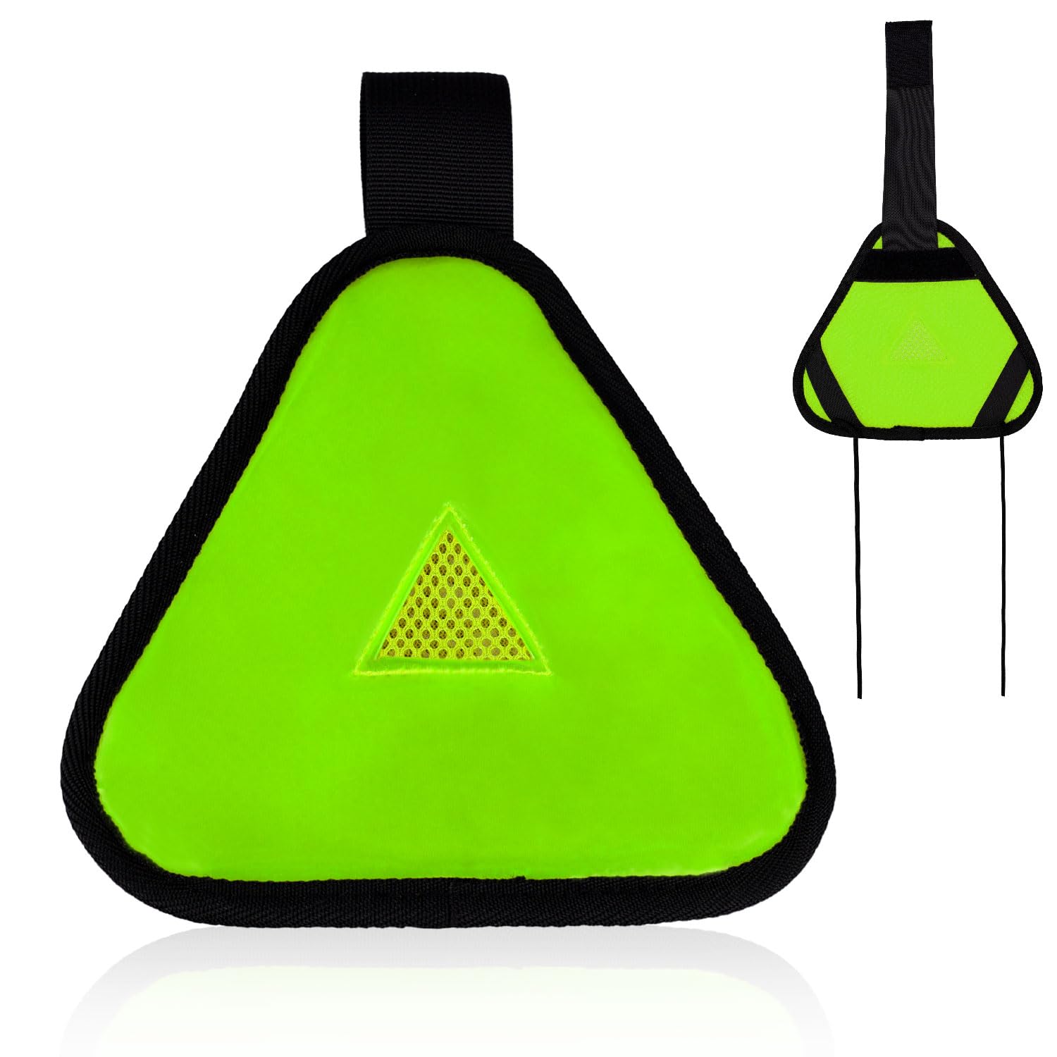 Reflective Triangle Sign, Bright Reflective Yield Symbol with Magic Adhesive Strap & Cord High Visibility Safety Triangle for Bike Backpack Different Scenes, Multiple Fixing Methods