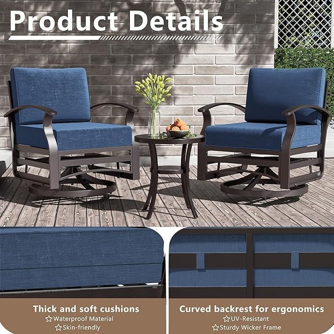 Image of Aluminum Patio Furniture Set with Fire Pit Table, 7 Seats Outdoor Patio Conversation Sets with Swivel Chair Modern Metal Sectional Sofa with Upgrade Cushions for Patio, Backyard - Blue