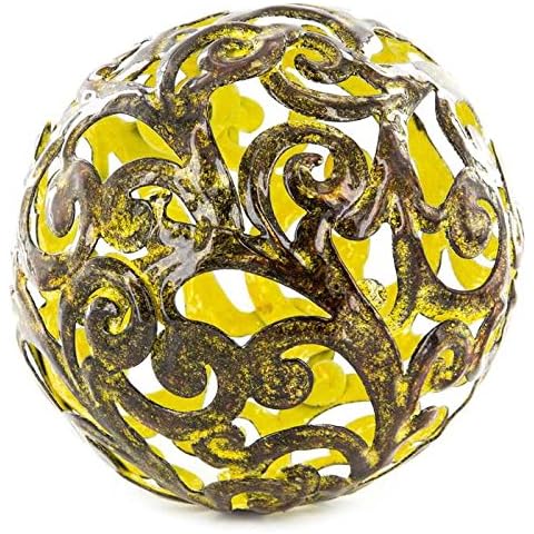 Metal Decorative Sphere for Home Decor - Fancy Yellow, Hand Painted, Modern Decorative Balls for Living Room, Bedroom, Kitchen, Bathroom, Office - Table Decorative Orbs for Сenterpiece Cover