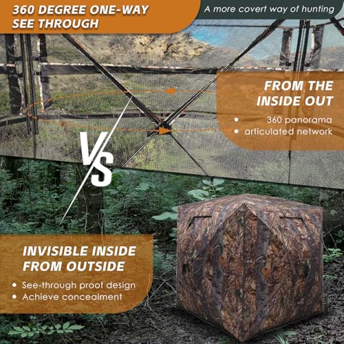 Image of FUNHORUN Hunting Blind with Floor Mat, 360 See Through Ground Blind, Pop Up