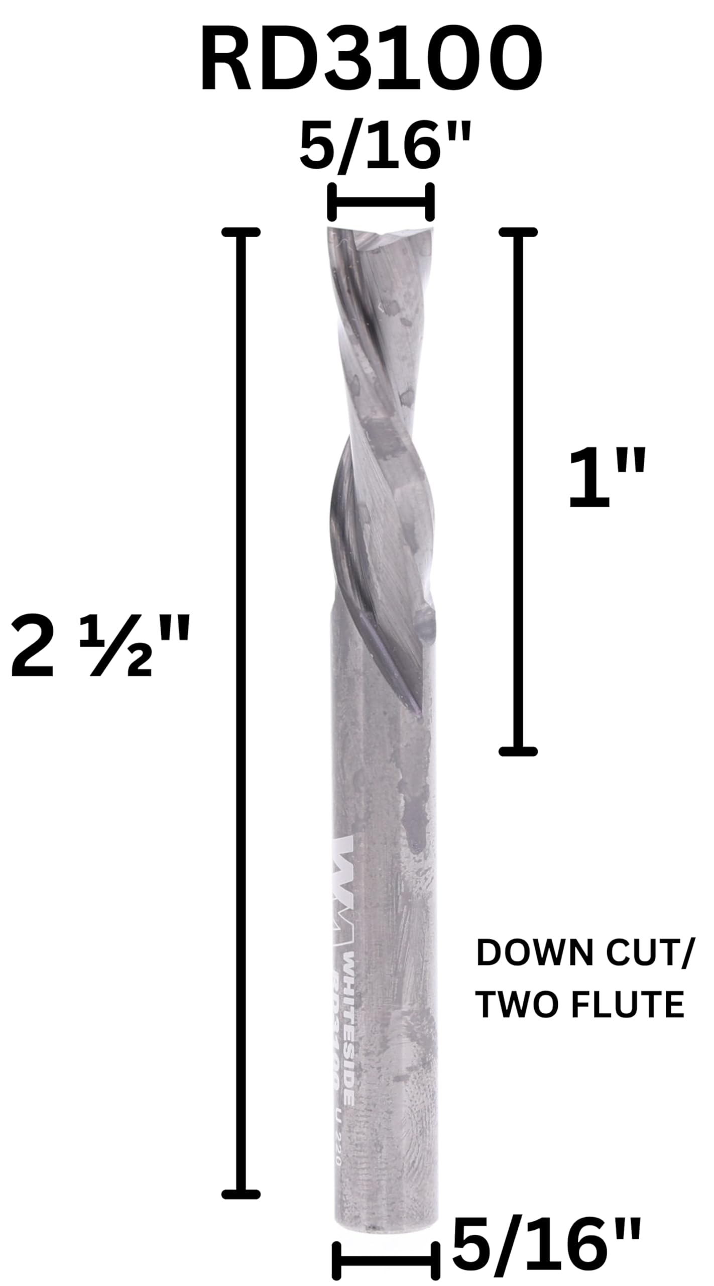 Whiteside Router Bits RU3100 standardowy bit spiralny z cięciem górnym 1,7 cm średnicy cięcia i 2,5 cm długości cięcia