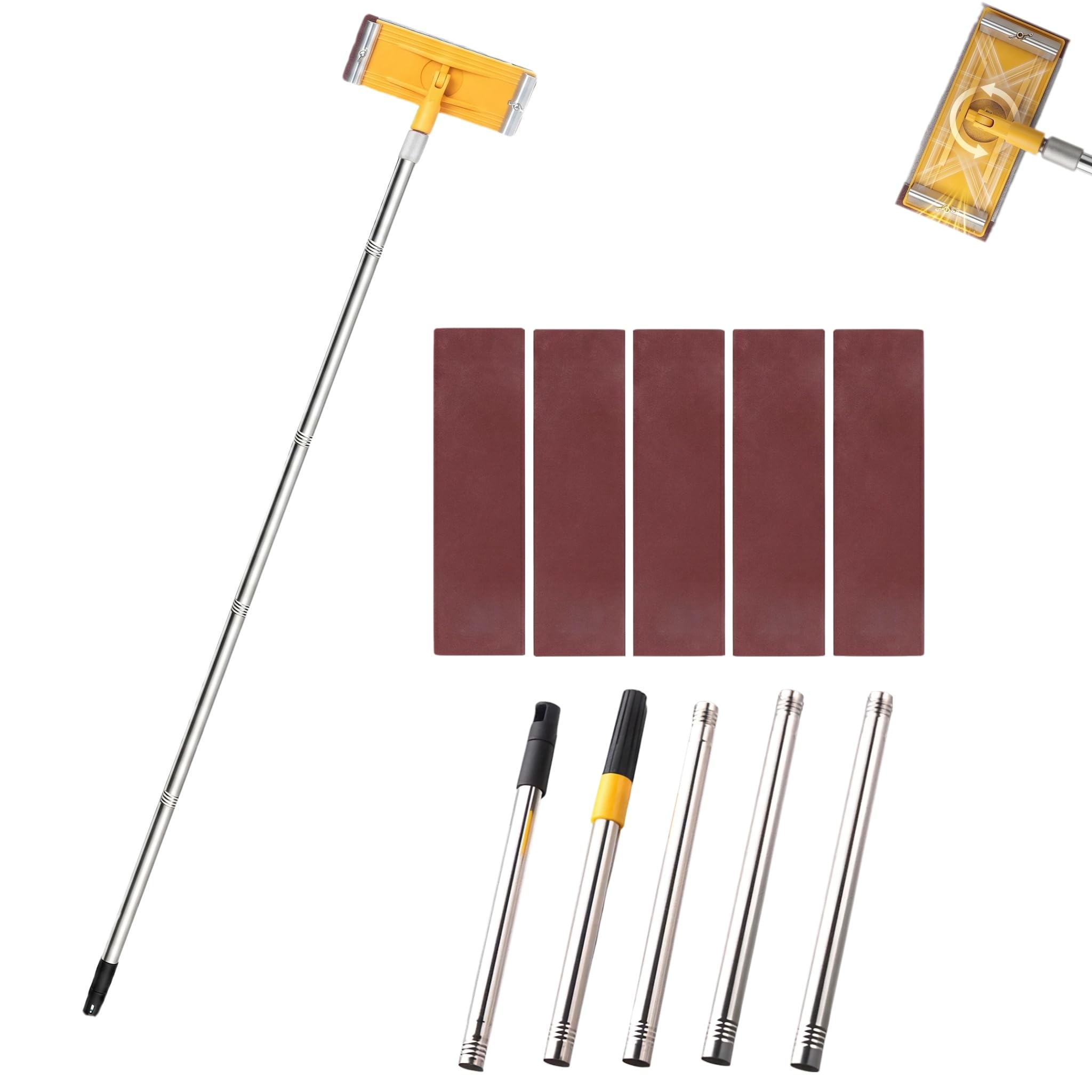 Pole Sander for Walls – 5-Piece Extendable Wall Sander with Rotating Head