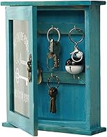 Vista 6 de Caja de llaves de pared retro flotante decorativa con ganchos para llaves y soporte para llaves (azul)