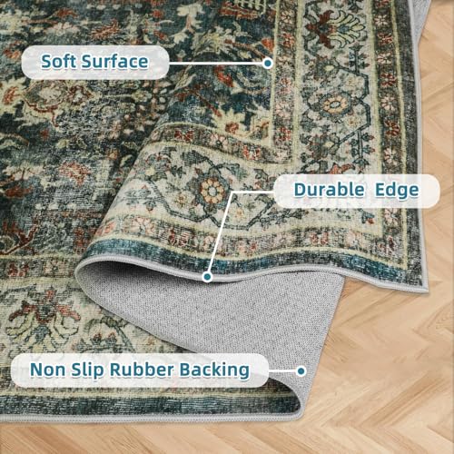 Dripex Machine Washable Rug - Green Boho Living Room & Bedroom Soft Short Pile Dining Room & Traditional Kitchen Non Slip 80x150cm - Image 5